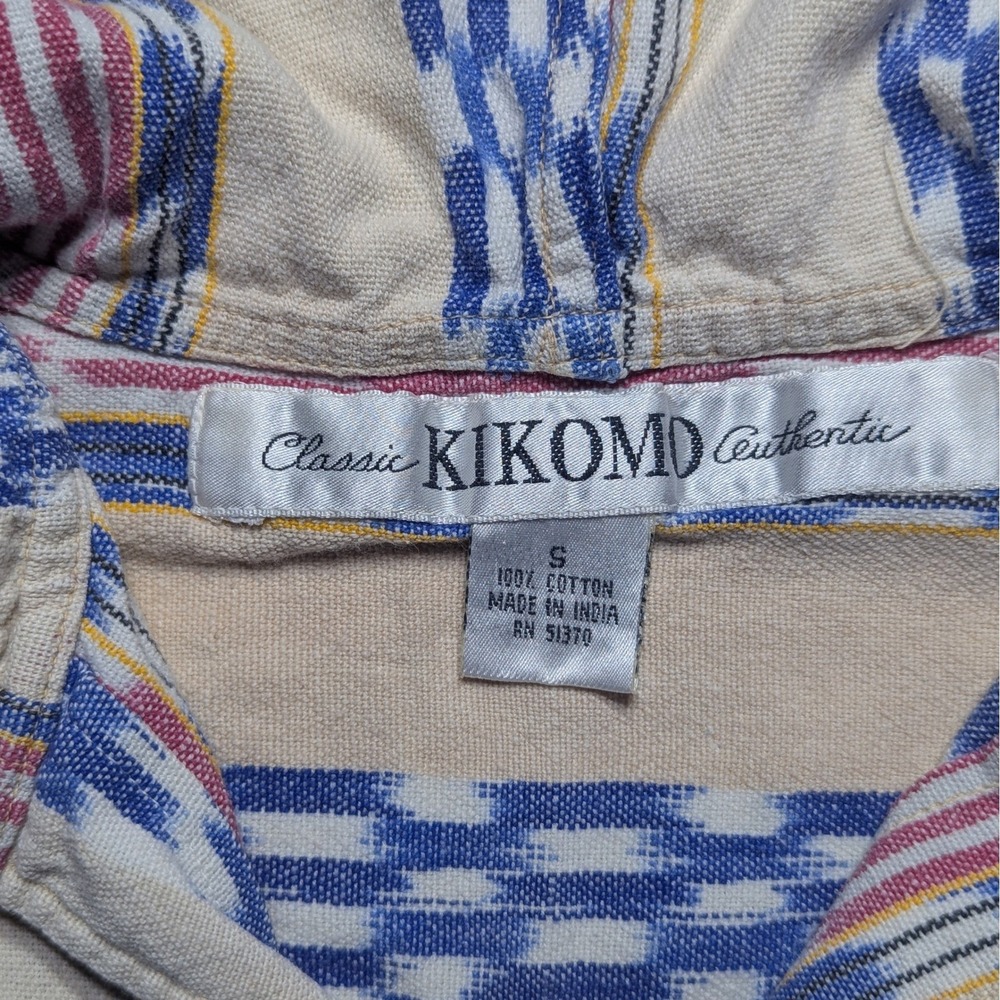 Vintage Kikomo Sleeveless Baja Poncho Hoodie Vest S Striped Cotton Boho Surf - Picture 2 of 6